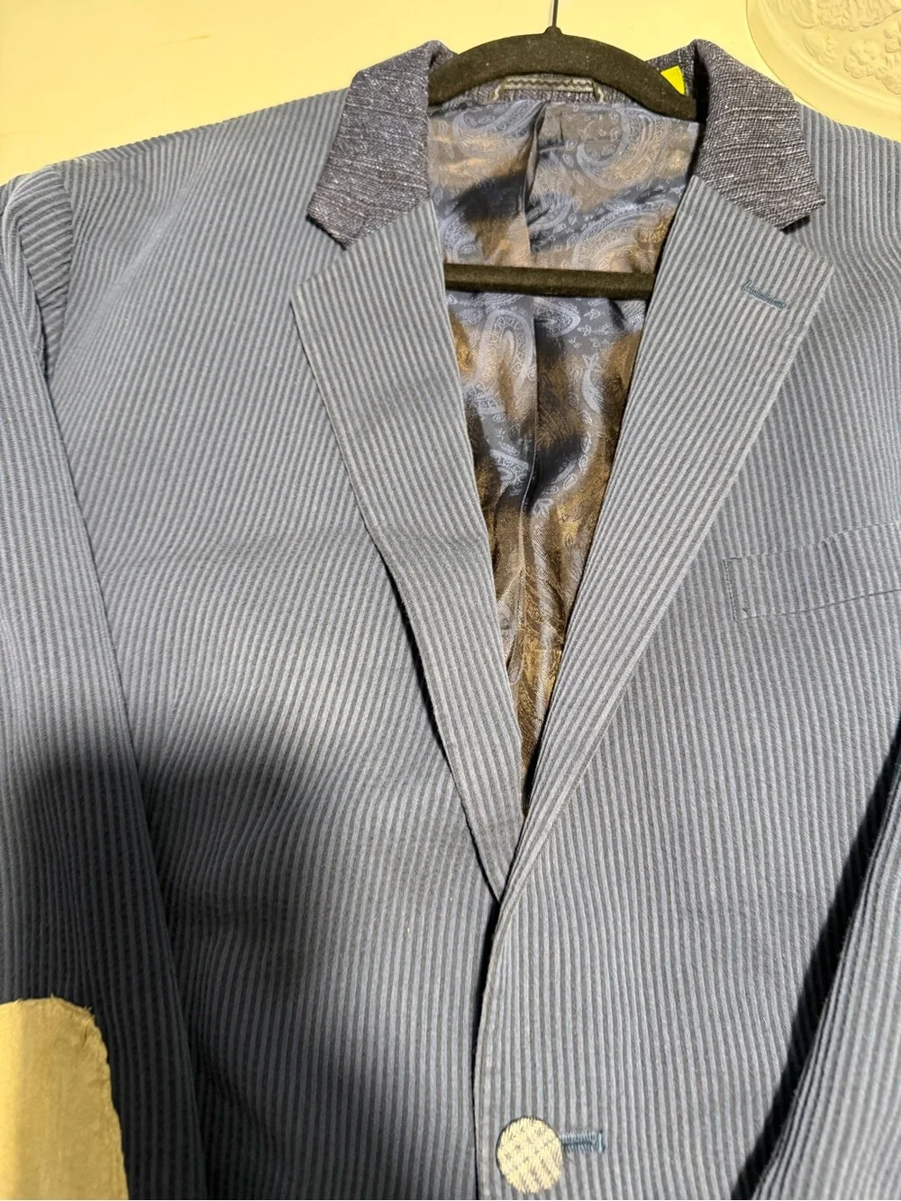 Robert Graham Ribbed Cotton Viscose Sport Coat Navy 2 Btn Elbow Patch Sz 44